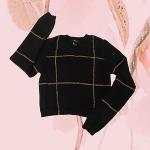 Forever 21 Cropped Black with Brown Grid Sweater